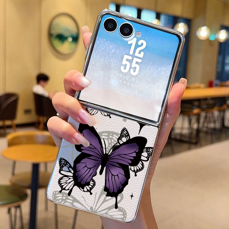 Flip Leather Case - Lila Schmetterling PU-Leder Handyhülle für Samsung