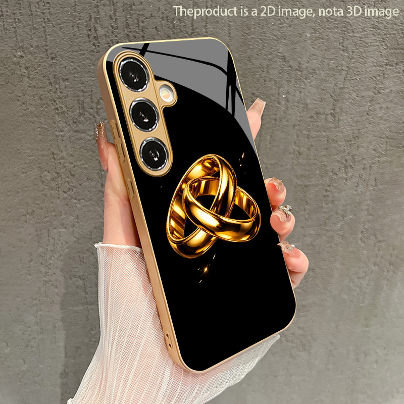 Phone Cases Metal - 2D Ehering-Muster Handyhülle mit Metall-Lackschutzglas Kompatibel