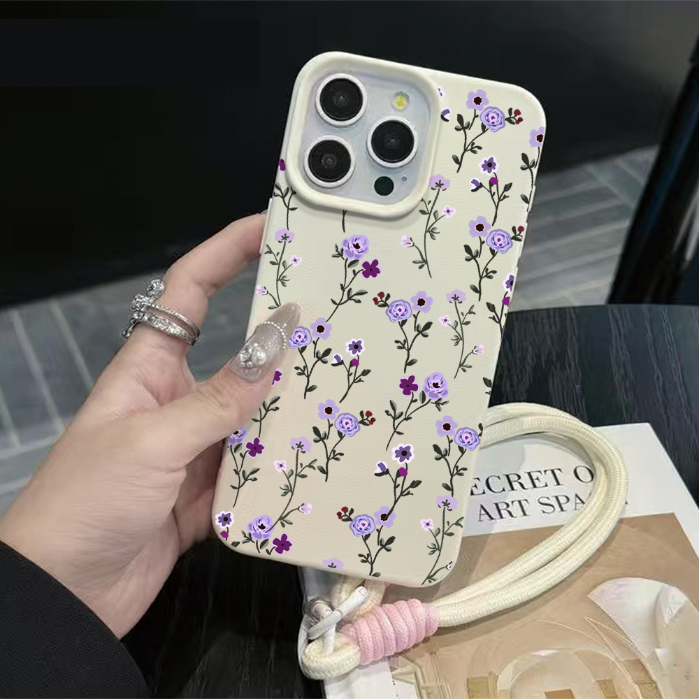 Phone Cases With Straps - Dünner Ast Lila Blumenmuster Handyhülle mit