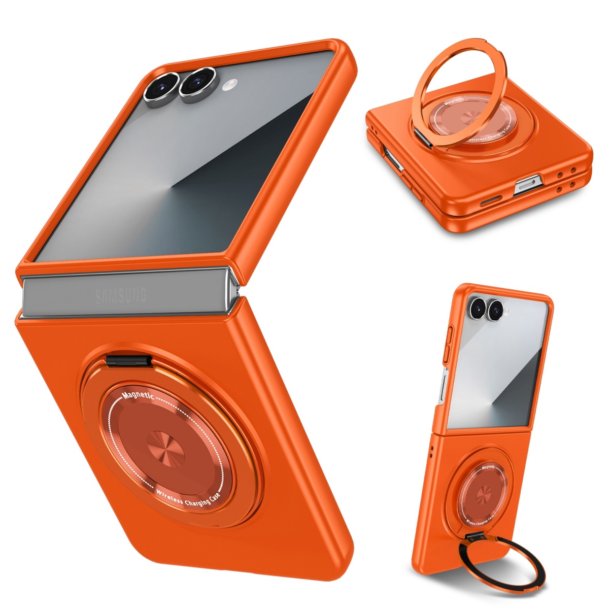 Flip Leather Case - Magnetischer Metall-Drehringhalter Handyhülle für Galaxy Z