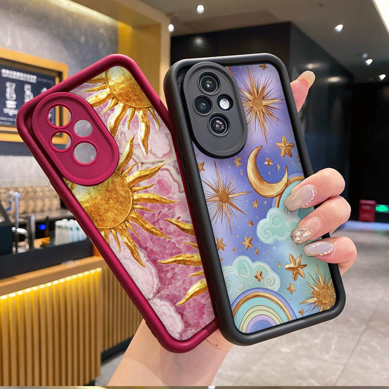 Phone Cases Honor - Vintage Goldener Sternenhimmel Sonne Mond Bedruckte