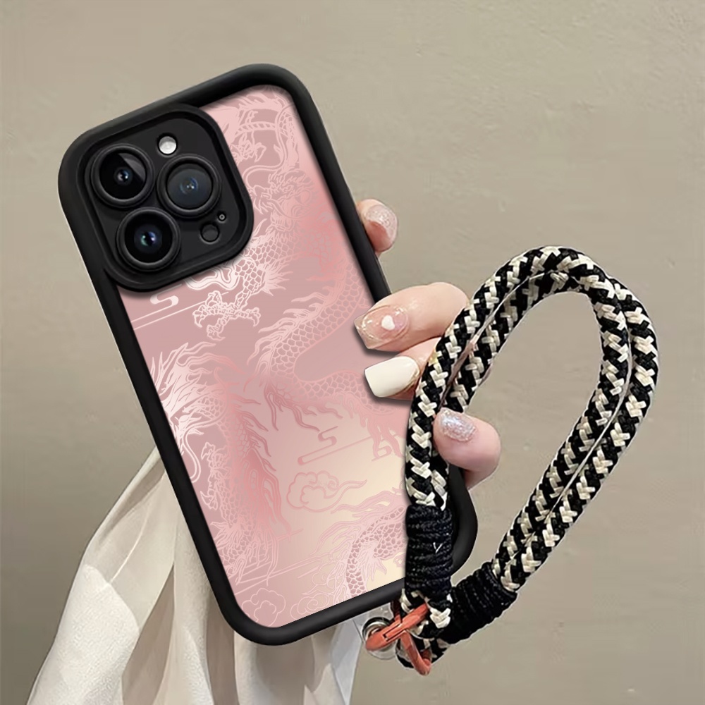 Phone Cases With Straps - Hellweiße Drachenmuster-Riemen-Handyhülle für iPhone 13 14