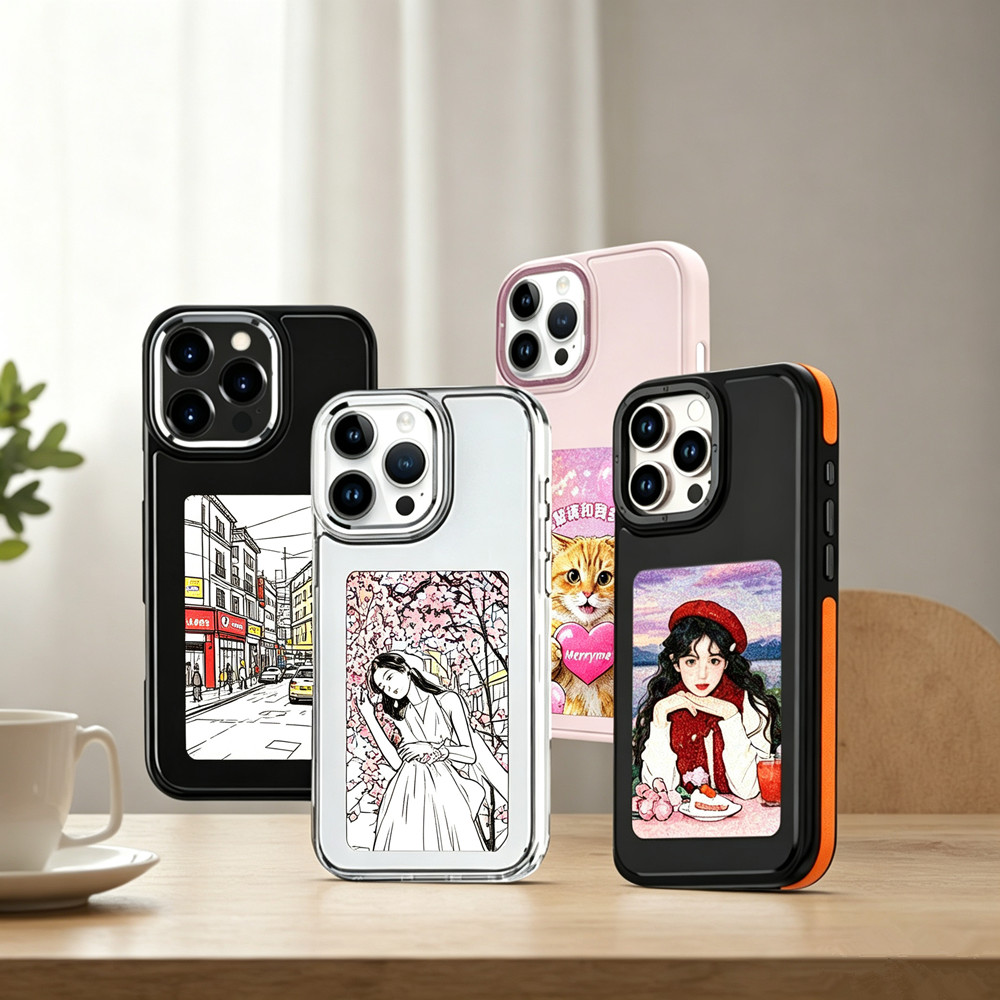 Phone Cases Diy - NFC-Ink-Screen-Handyhülle Aermy DIY-Bildschirm 4-Farben-Display Handyhülle für