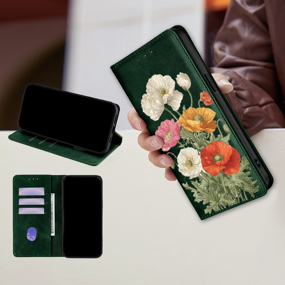 Flip Leather Case - Magnetisches Leder-Blumenmuster Brieftaschenetui für TCL 605