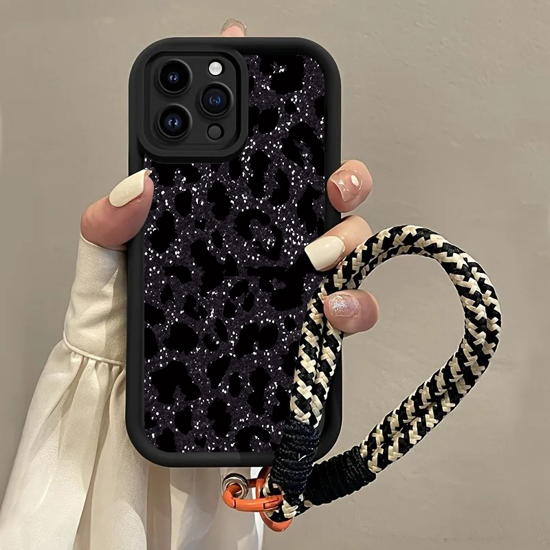 Phone Cases With Straps - Schwarze Leopardenmuster-Handyhülle mit Trageriemen für Samsung