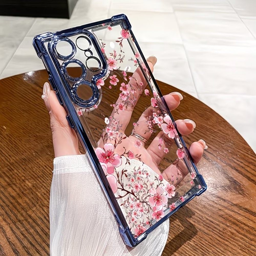 Phone Cases Cherry - Kirschblüten Galvanisierte Vier-Ecken-Sturzsichere Handyhülle für Samsung