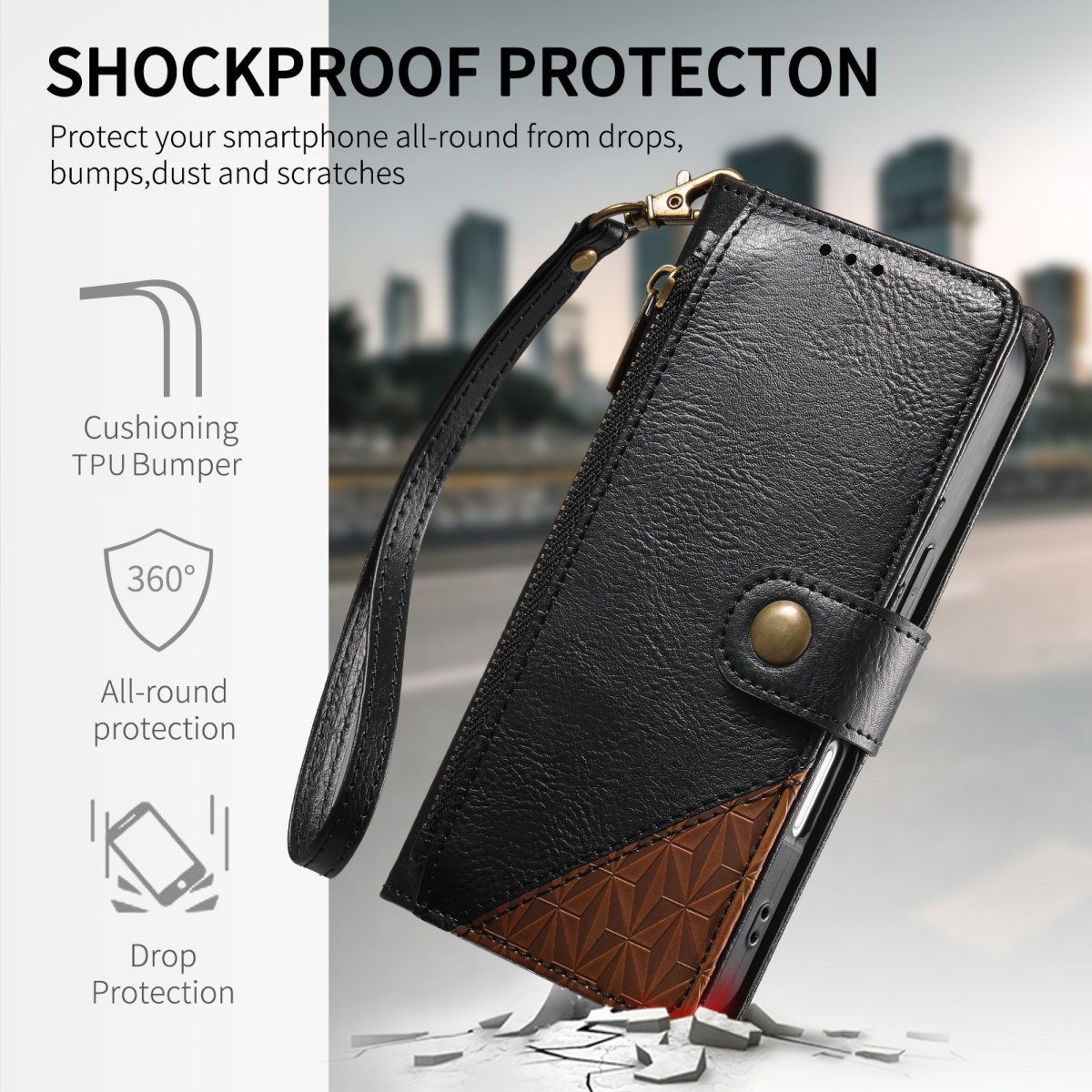 PU-Leder Reißverschluss-Handge – Flip Leather Case Bewertung und Preis